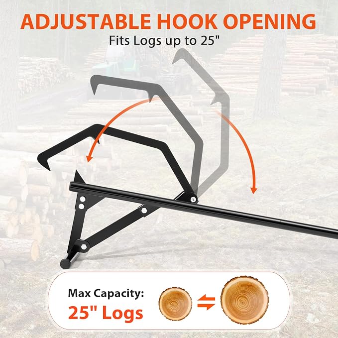 51" Long Handle Log Lifter, Adjustable Heavy Duty Log Roller, Cant Hook Log Jack with Rubber Grip, Logging Tool for Rolling and Raising Log (Black)