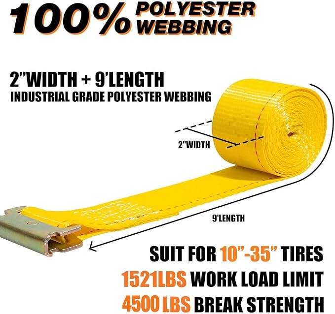 Vehicle Wheel Chock Tie Down kit 4500lb Break Strength-4 Pack 2" x9' E Track Straps-Ultimate Heavy Duty Trailer Tire Strap System for ATV,UTV,Lawn Mower | E-track ratchet straps, 8 steel chocks, bolt-on mount, ATV UTV lawn mower trailer compatible, tir...