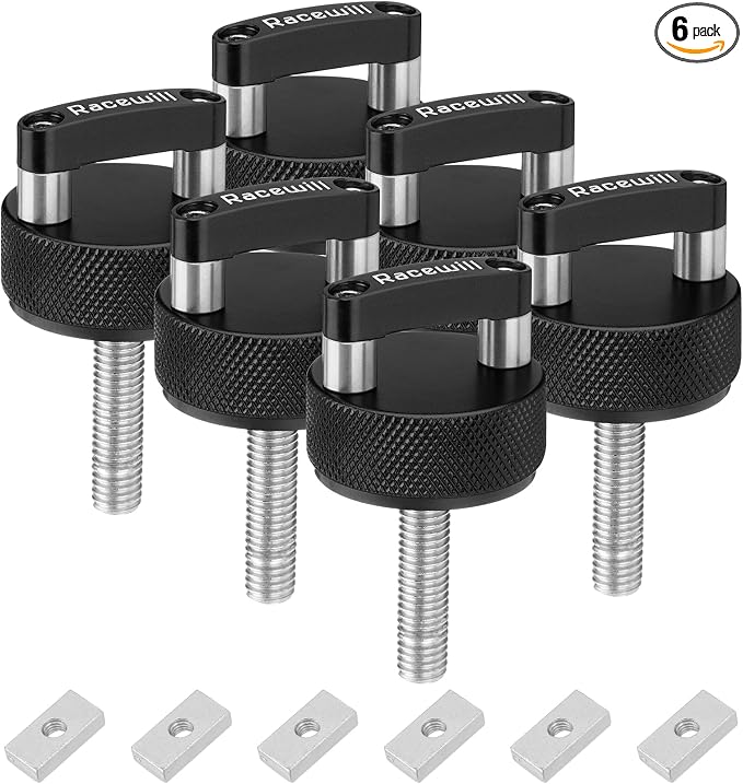 6PCS Black Hard Top Quick Removal Fastener Thumb Screws with Nut Plates Compatible with 2007-2022 Jeep Wrangler JK/JKU/JL/JLU Gladiator JT