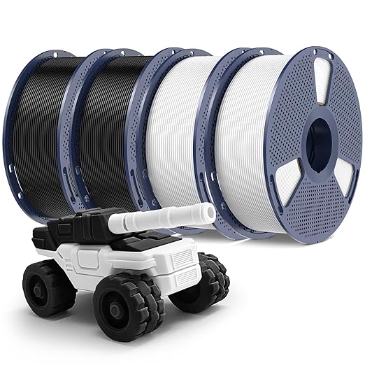 PETG Filament 1.75mm, Ultra Tough, Heat Optimized, Odorless, 4kg(8.8lbs) SUNLU PETG 3D Printer Filament, Dimensional Accuracy +/- 0.02mm, Black+Black+White+White
