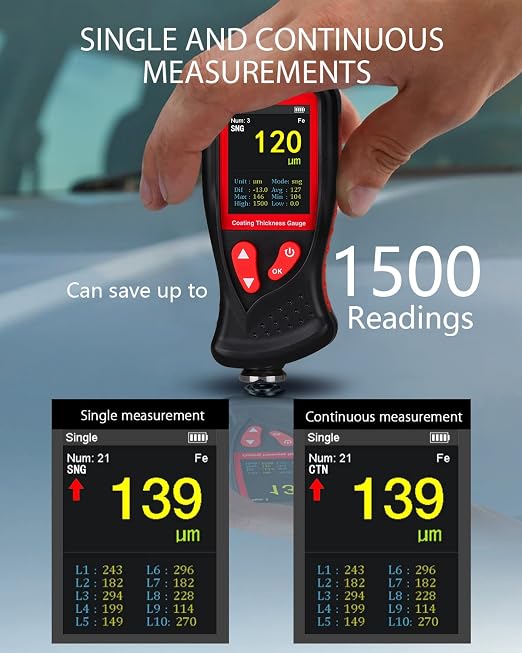 Wintact Car Paint Coating Thickness Gauge Rechargeable, Digital Mil Thickness Meter, Paint Depth Tester for Checker Automotive Original Coating