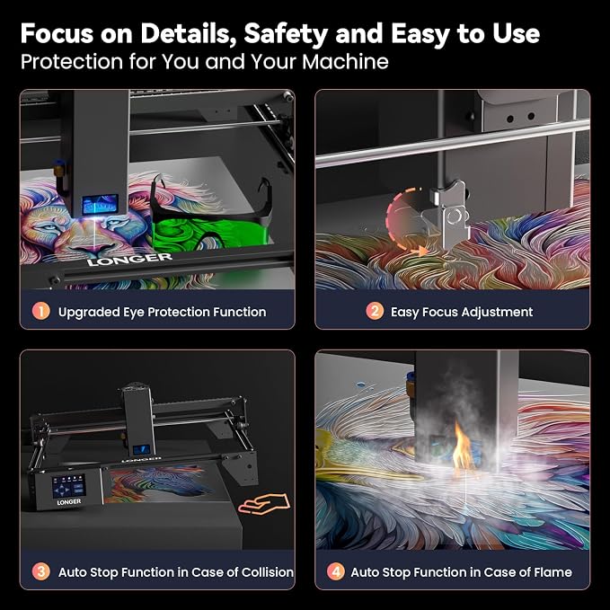 Longer RAY5 20000mW Laser Engraver with Air Pump, 3.5” Color Touch Screen, App Offline Control, DIY Engraver Tool for Metal/Glass/Wood Engraving Area 15.75"x14.37"，Laser Class 4