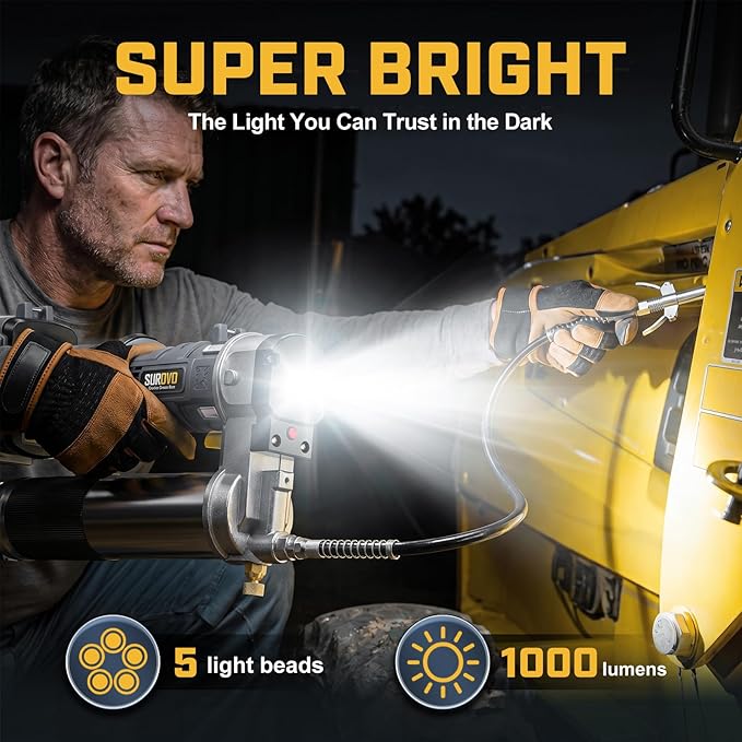 Cordless Grease Gun Compatible with DeWalt 20V Battery, 12000PSI Max High-Pressure with Lock-On Trigger, 2-in-1 Rotating Handle, 39.4" Hose & 4 Couplers, for Bulk & Cartridge Grease (Tool Only)