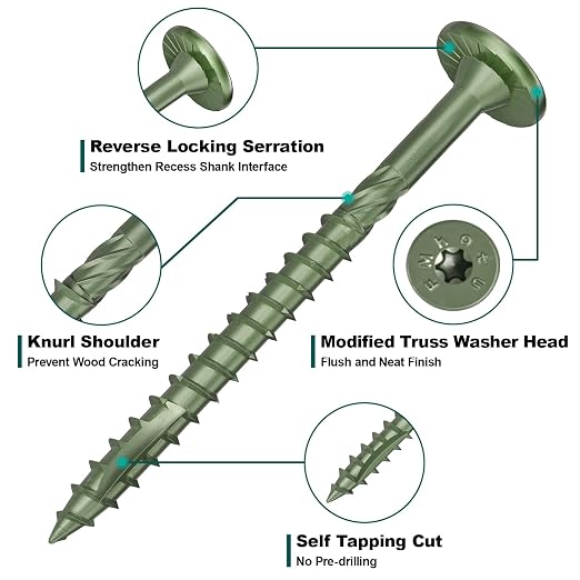 2-7/8 Inch Heavy-Duty Outdoor Deck Screws, 250Pcs Star Drive Decking Wood Screws, Rust Resistant Timber Screws for Timber/Log/Landscaping Wood (#14 x2-7/8 Green)
