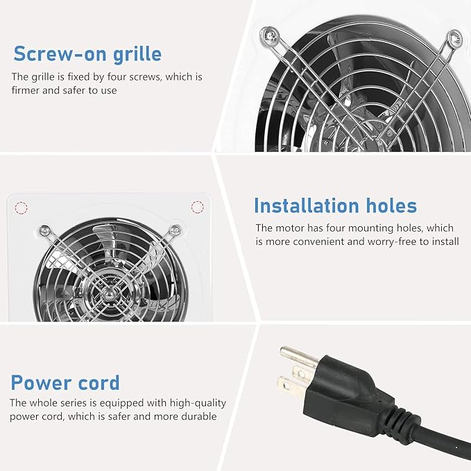 14 Inch Exhaust Fan with Plug, 2647CFM Through-the-Wall Ventilation Fan with Light Weight Pure Copper Motor, for Laundry Room, Toilets, Garage, and Shopping Mall, 110V (14 inch, white)