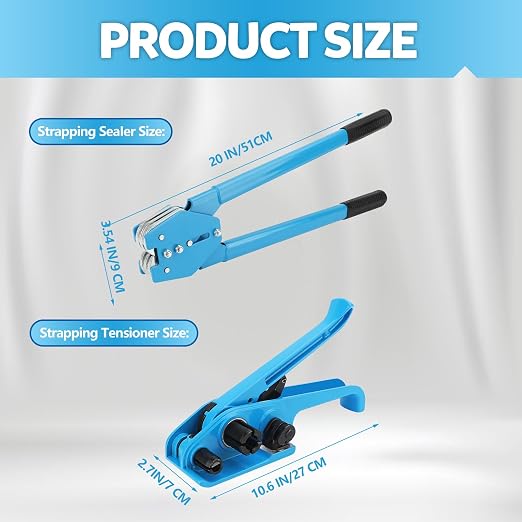 Banding Strapping Kit,6 Hooks 2 Rows Teeth,Strapping Tool Set with Tensioner and Sealer for 1/2 to 3/4 Inch Strapping Upgraded Banding Strap Kit with Tensioner Tool