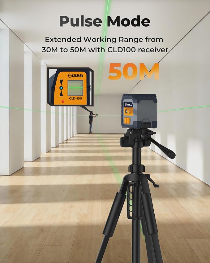 CIGMAN CM-G02 Cross Line Laser Level, Green Self-Leveling Line Laser with Rechargeable Battery, ±3mm Accuracy at 33ft, Magnetic Bracket, for Picture Hanging, Interior Decoration & DIY