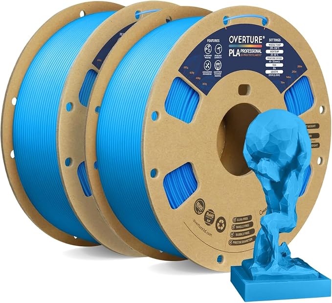 OVERTURE PLA Plus (PLA+) Filament 1.75mm, Stronger & More Durable, Professional Toughness 3D Printer Filament 1kg (2.2lbs), High Precision +/- 0.02mm, Tangle-Free (Digital Blue, 2-Pack)
