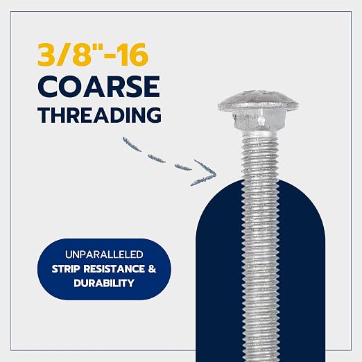 3/8" x 2-1/2" (50 Pack) Galvanized Carriage Bolt Kit, Grade 307A, Hot Dip Galvanized for Exterior Use by Makers Bolt