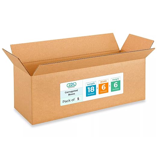 Long Moving & Shipping Boxes 18 x 6 x 6 inches (5-Pack) - Extra Strength 200 lb vs Regular - USA-Made Corrugated Moving Boxes for USPS/UPS/FEDEX - Durable Shipping Box - Cardboard Box by IDL Packaging