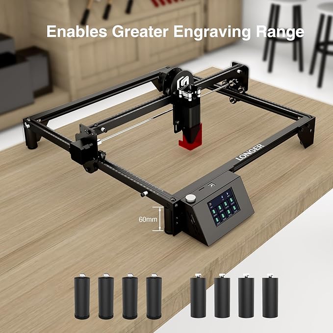Longer RAY5 5W Laser Engraver with Rotary Roller, 8 Pcs Raiser, 3.5” Color Touch Screen, App Offline Control, DIY Engraver Tool for Metal/Glass/Wood Engraving Area 15.75"x15.75"