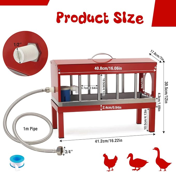 Automatic Chicken Waterer Stainless Steel with Hose Large Poultry Dispenser | Float Valve&Detachable Legs,Fits 3/4" GHT, No Mess 10 Drinking Holes, Rust-Proof, For Chickens, Ducks,Geese & Turkeys