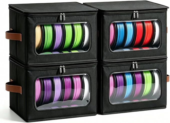 Filament Storage Box-4 Pack Waterproof 3D Printer Filament Dry Box with Desiccants, Holds Up to 24 Rolls, Transparent View & Zipper Design, No Assembly Needed for Home, Office, Workshop | Transparent View, Zipper Design, For Home & Office, Workshop Use