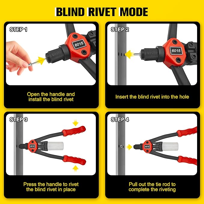 Dual Function Rivet Gun Kit Rivet Nut Tool Including 305 PCS Rivet Nuts 15 Mandrels 100 PCS Blind Rivets 5 Rivet Nozzles, Multi-Purpose