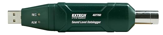 Extech 407760 USB Sound Level Datalogger | A/C weighting, fast/slow response, 129,920 logs, software, electret mic, tripod, windscreen, battery