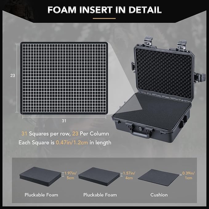 Lykus HC-4011 Waterproof Hard Case with Customizable Foam Insert, Interior Size 15.55x11.61x5.12 in, Suitable for electronics and more