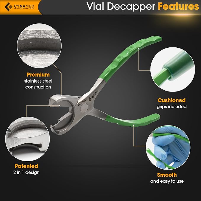 Cynamed Twin Action Decapper Pliers - Perfect for Decapping 8mm and 30mm Crimped Vials and Bottles