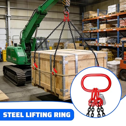 6 Ton Chain Sling 5/16 Inch x 5 Ft G80 Alloy Steel 4 Way Chain Slings Quadruple Leg Slings Lifting with 4 Safety Grab Hooks Lifting Slings Engine Chain Hoist Lifts