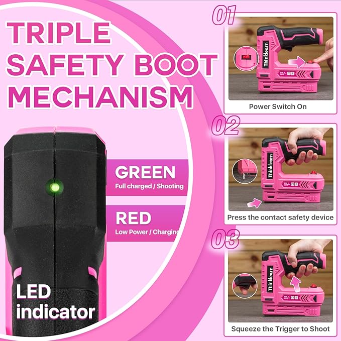 Pink Electric Staple Gun, 7PCS 2 in 1 Cordless Stapler Nail Gun Set with 3300pcs Staples Nails, 4V Brad Nailer Tacker for Upholstery, Wood, Carpentry, Crafts, DIY, Brad Nailer Kit with USB Charger