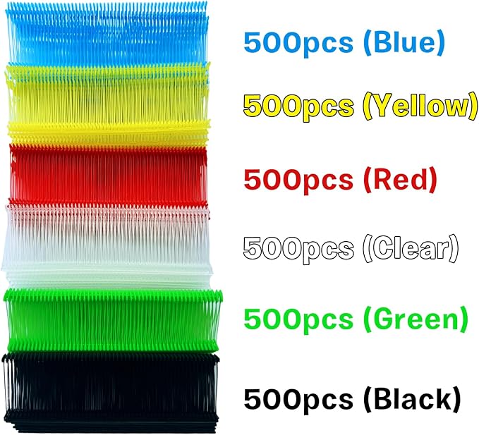 3000Pcs Six Colors Standard Tagging Gun Fasteners Garment Clothing Price Tag Label Barbs 1 Inch 500 Each of Clear Green Blue Yellow Red Black 3000 Total