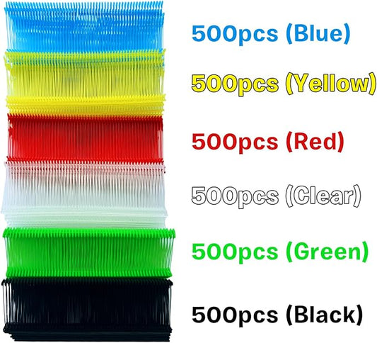 3000Pcs Six Colors Standard Tagging Gun Fasteners Garment Clothing Price Tag Label Barbs 1 Inch 500 Each of Clear Green Blue Yellow Red Black 3000 Total