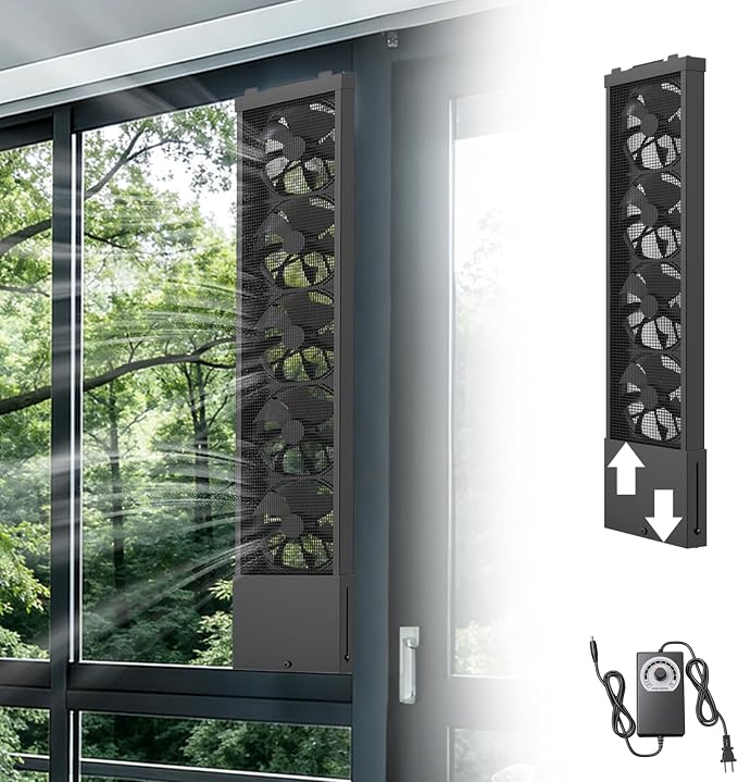 AMSXNOO Window Exhaust Fan for Home, Exhaust Fan for Sliding Window, Punch-Free Vertical & Horizontal Window Fan, Variable Speed, 4" Retractable (Black, 26.4-30.3in / 67-77cm)