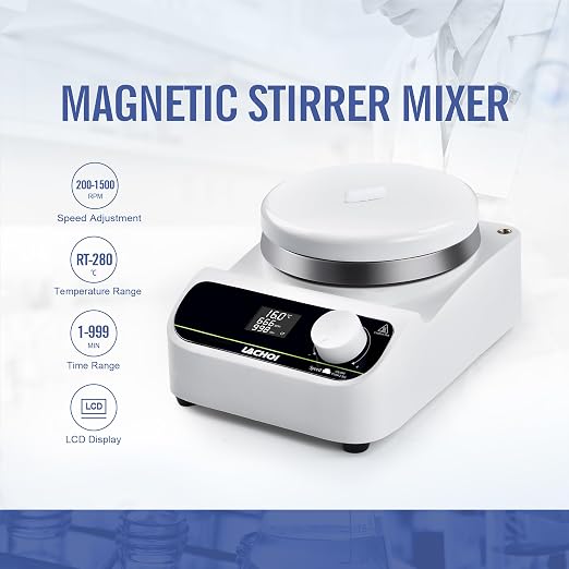 Lab Hot Plate Stirrer Magnetic Stirrer LCD 280℃ 5L 5.3in Stir Plate | Timing 999min|1500RPM|Stir Bar|PT1000|Support Stand|Magnetic Stir Hot Plate|Hotplate Stirrer|Startup Labs|Teaching Demos|Test