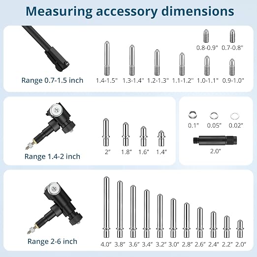 Dial Bore Gauge 0.7"-6"/0.0005" Measuring Range and 6" Measuring Depth Mechanical Dial Bore Gauge 23PCS Anvils Chrome Plated Handle for Engine Cylinder,Bearing,Hydraulic Cylinder Measurement