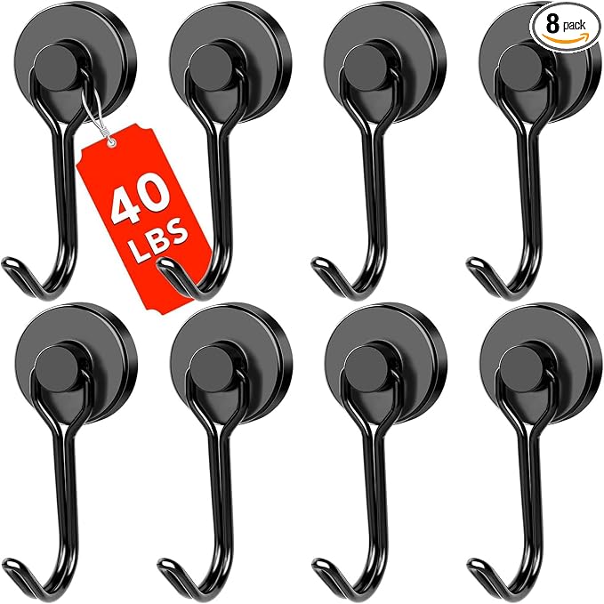 DIYMAG Magnetic Hooks,40LBS Heavy Duty 8 Pack 2026 Cruise Ship Essentials | Strong Magnets hook for Hanging Refrigerator Home Kitchen Office Grills Classroom