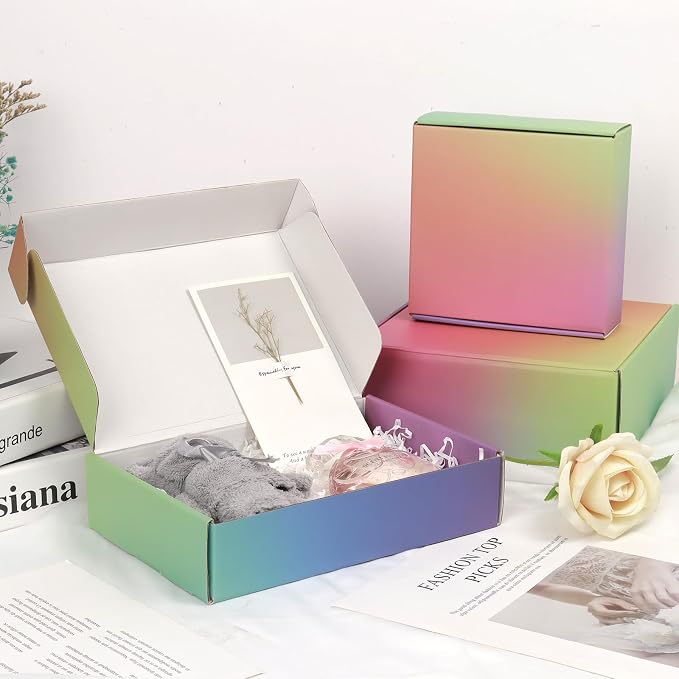 10x8x2 Shipping Boxes Medium, 40 Pack Rainbow Corrugated Cardboard Mailer Boxes for Small Business, Mailing, Packaging