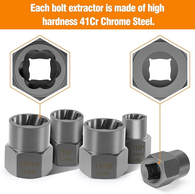 Eapele Bolt Extractor Set, Stripped Nut Remover Twist Sockets, Fit 3/8" Square Drive with Solid Storage Case (21pcs, Silver)