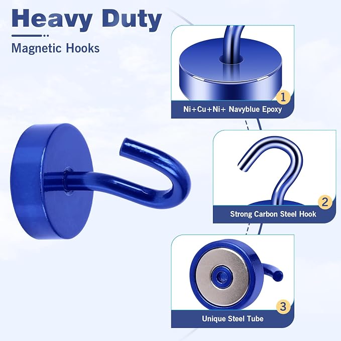Neosmuk Magnetic Hooks, Cruise Ship Essentials, 40lb+ Heavy Duty Magnetic Hooks for Cruise Cabins, Refrigerator, Grill, Hanging, and Travel | Extra Strong Must-Haves Magnet Hook,Navyblue,Pack of 20