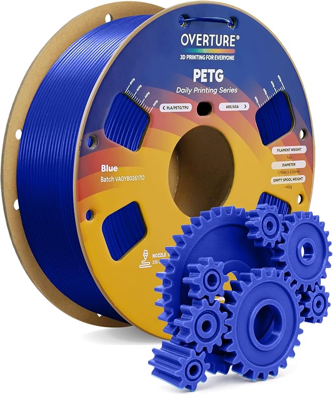 OVERTURE PETG Filament 1.75mm, High Speed 3D Printer Filament, Neatly Wound & Clog-Free, 1kg Spool (2.2lbs) Rapid PETG, Dimensional Accuracy +/- 0.02mm, Fit Most FDM Printers (Blue)