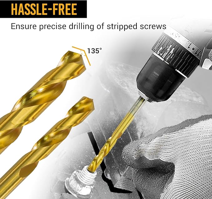 EWK 10 Pcs Screw Extractor Set with HSS Left-Hand Drill Bit, CR-MO Spiral Screw Removal Tool for Stripped, Broken, Damage Rust Screws