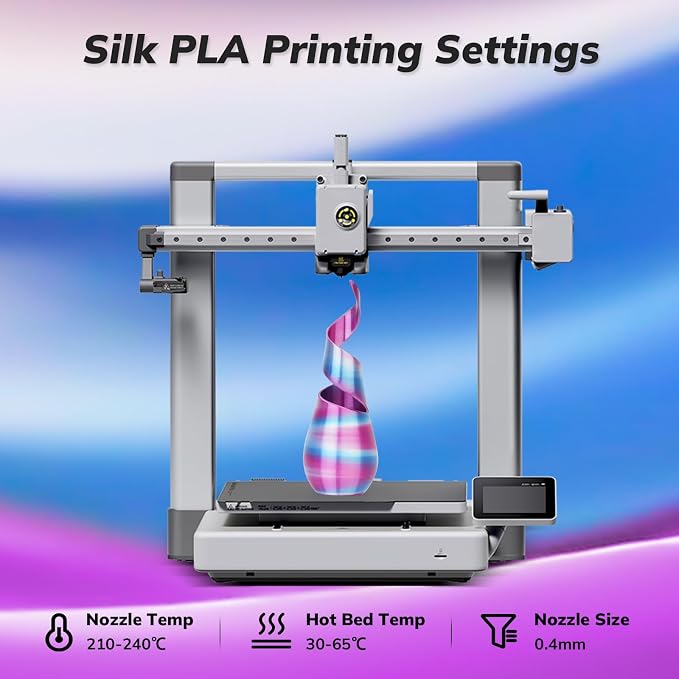 AMOLEN Silk PLA 3D Printer Filament, Shiny Multicolor Rainbow PLA Filament 1.75mm, Fast Color Change PLA 3D Printing Filament for Most FDM 3D Printer, Blue Purple White, 1kg (2.2lbs)