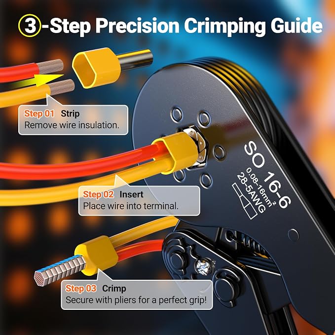 Preciva Ferrule Crimping Tool Kit, Self-Adjustable Ratchet Crimper for AWG 28-5 Ferrules - Includes 1275PCS Hexagonal Double & Single Wire Connectors
