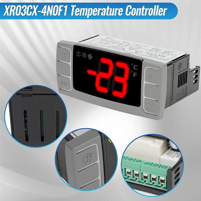 Replacement for Dixell XR03CX-4N0F1 Temperature Controllers, Ideal for 120V 50-60hz Commercial Refrigerators/Freezer, Digital Thermostat with Sensor Probe & Mounting Hardware