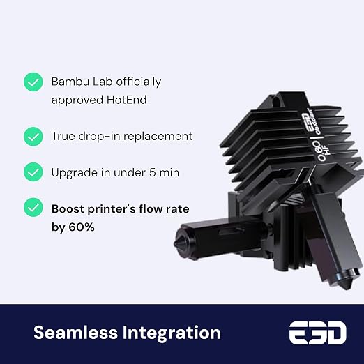 E3D High Flow ObXidian™ Bambu Lab X1 Carbon (0.6mm) Complete HotEnd, 60% Increased Flow Rate, Smooth 3D Printing, Ideal for Fiber-Filled Filaments, Bambu Approved