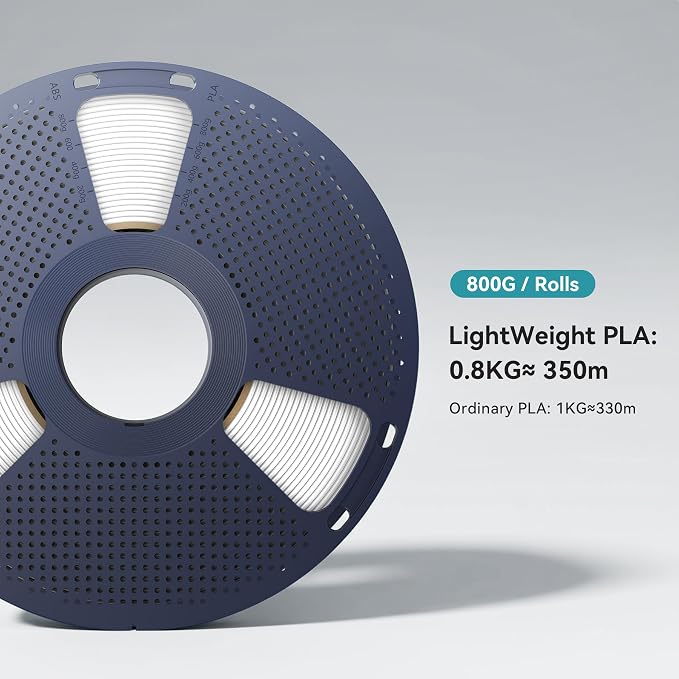 SUNLU Light Weight PLA Filament 1.75mm, 0.8KG, LW-PLA 350m Low-Density, Active Foaming 3D Printer Filament for RC Planes Drone Parts and Cosplay, Suit Most 3D Printers, White