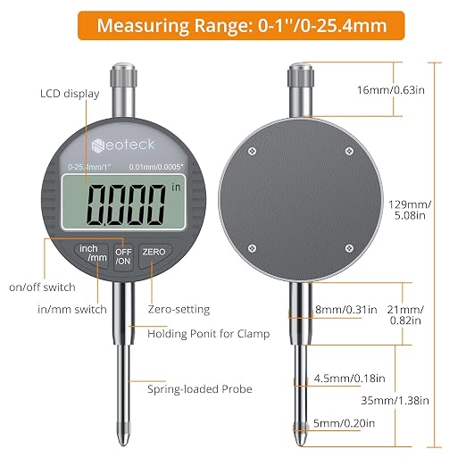 Neoteck 0-1”(0.0005") Digital Dial Indicator Gauge and 132 lbs (60kg) Max Pull Magnetic Base,Digital Dial Indicator Set with Inch/Metric Conversion for 3D Printer and CNC Machine