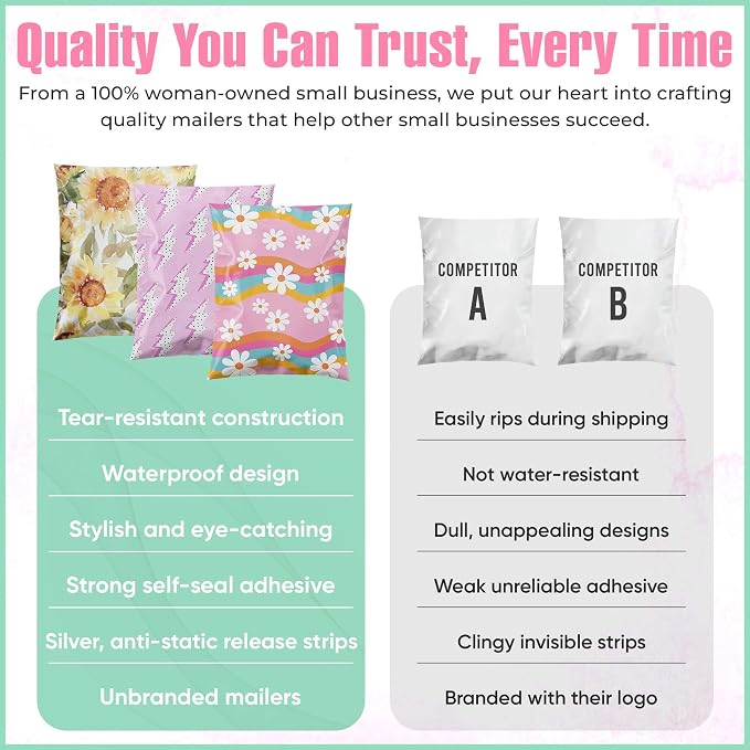 6x9 Poly Mailers – Retro Rainbow Design – Waterproof, Tear-Resistant Shipping Bags with Adhesive Seal – 100 Pack – Package Mint