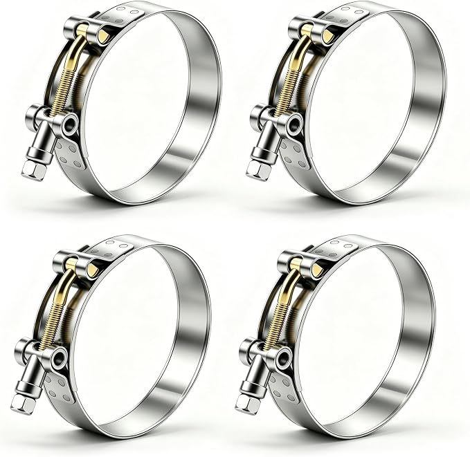 Tnisesm 4Pcs 1" T-Bolt Hose Clamps,304 Stainless Steel Heavy Duty Hose Clamp Assortment Set Working Range 32-37mm for 1 inch Hose ID, Radiator Turbo Intake Soft Hose Intercooler Clamps