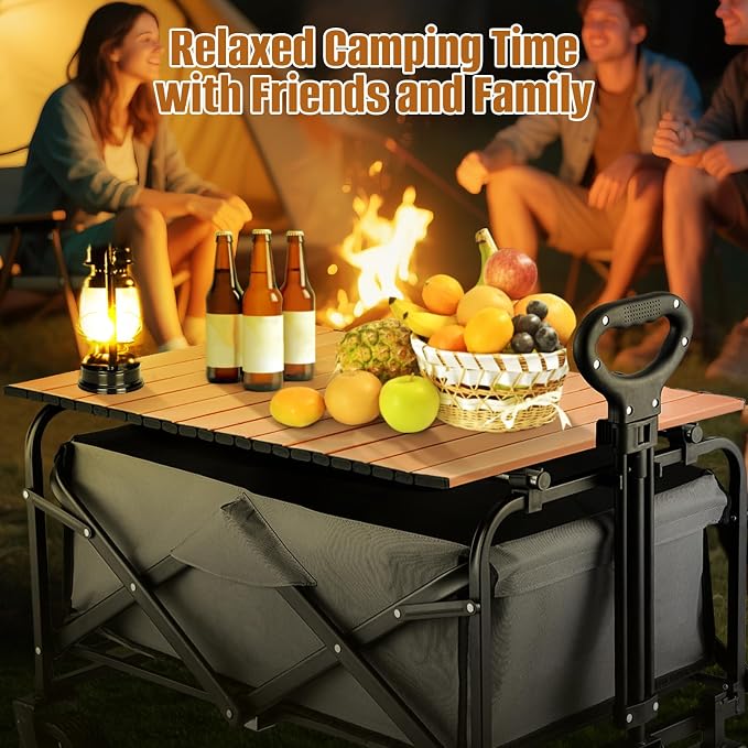 Metal Tabletop Board for Wagons Cart,Foldable Table 29"×18" | Heavy Duty for Wagon, Alloy Board with Load Capacity 68LBS, Camping Essential and Gear for Outdoor Party (Woody)
