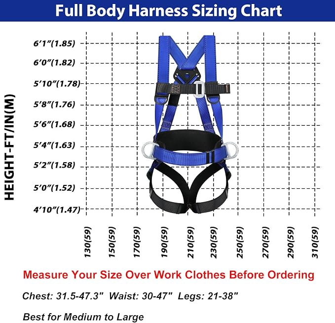 TT TRSMIMA Safety Harness Fall Protection Kit - Full Body Roofing harnesses with Shock Absorbing Lanyard Upgrade Paded