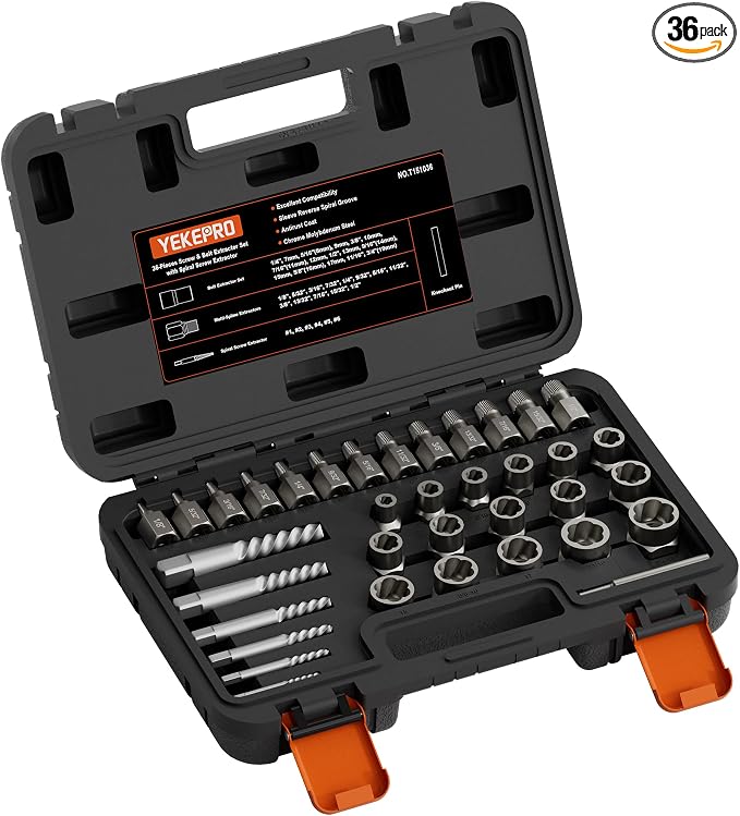 36-Piece Upgraded Screw & Bolt Extractor Kit, 2-in-1 Nut Remover Tool Set, Stripped Screw Extractor for Damaged, Seized, Rusted Studs and Round Head Bolts, Includes Storage Case