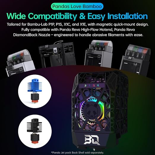 BIQU Panda Jet Pack V2.0 Black Shell with RGB Light Upgrade Print Head for Bambu-Lab P1P/P1S/X1C/X1E 3D Printer