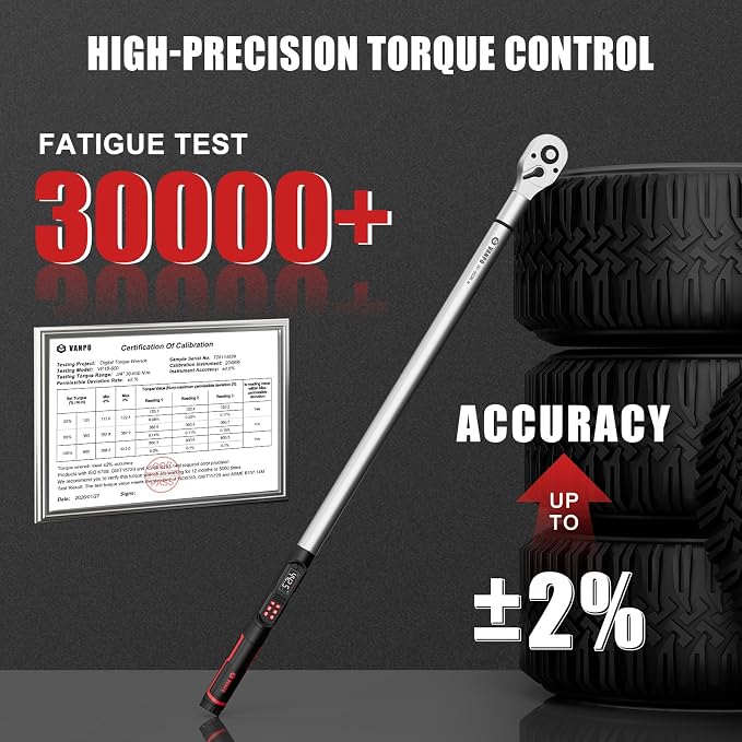 VANPO Digital Torque Wrench 3/4-Inch 22.1-442.5 Ft-Lb, for Trucks | 30-600Nm, ±2% Accuracy Heavy-Duty Electronic Torque Wrench with Triple Alert, Preset Memory for Heavy Automotive & Equipment