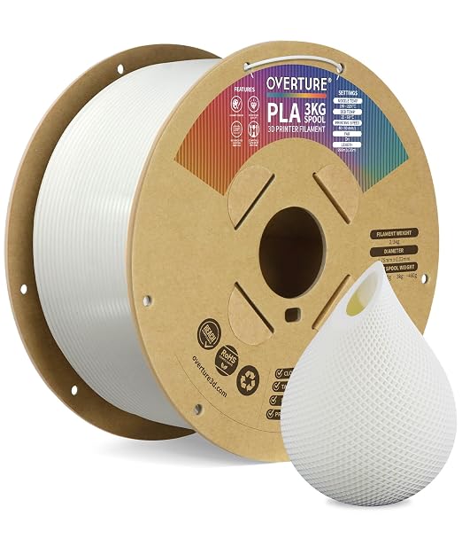OVERTURE High Speed PLA Filament 1.75mm, Neatly Wound 3D Printer Filament 3kg Spool (6.6lbs) Rapid PLA, Dimensional Accuracy +/- 0.02 mm, Fit Most FDM 3D Printers (White 3KG-1 Pack)