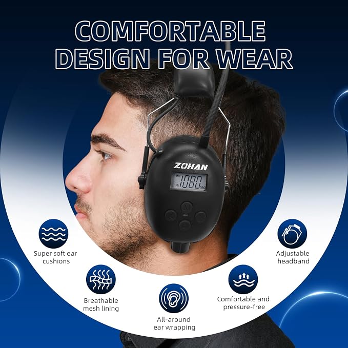 ZOHAN AM/FM Radio Headphone with Digital Display,Ear Protection Noise Reduction Earmuffs,Comfortable Hearing Protector