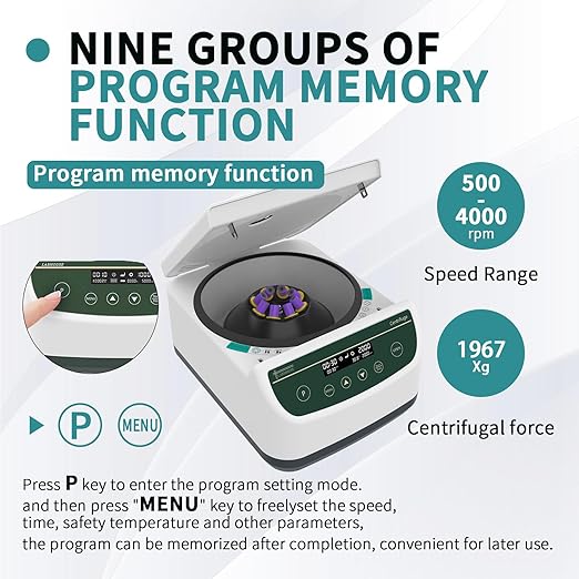 Centrifuge Machine PRP PRF 2ml-5ml/10ml/15mlx8 Speed 500-4000rpm 1967xg RCF Lab Benchtop Centrifuges Store 9 Programs Timer 30sec-99min
